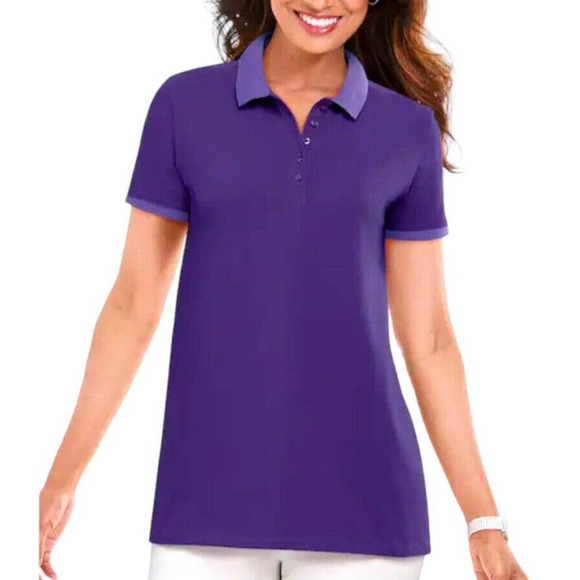 Monroe & Main Tops - Monroe & Main Contrast Collar Polo Purple Business Casual Short Sleeve Golf Top